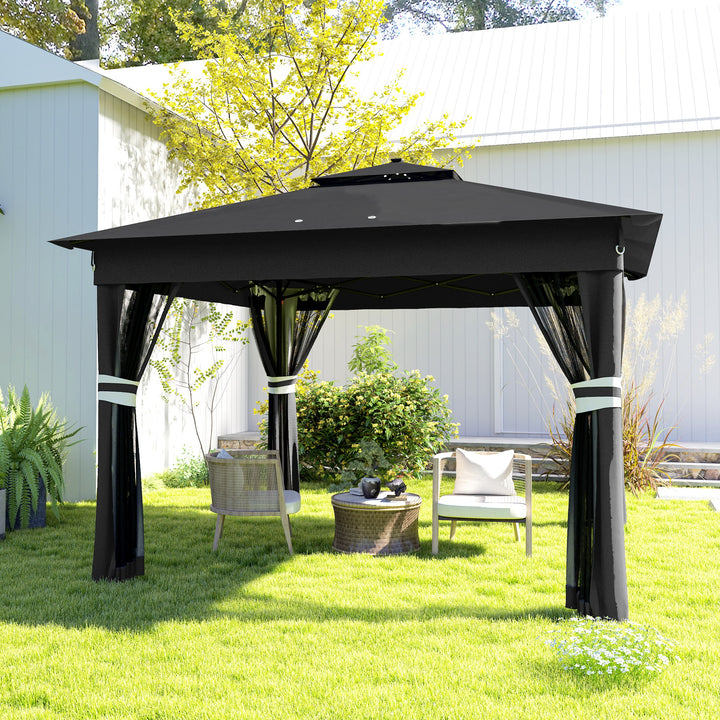 3 x 3(m) Pop Up Gazebo Party Tent with Solar-Powered LED Lights, Adjustable Event Shelter with Netting, Black