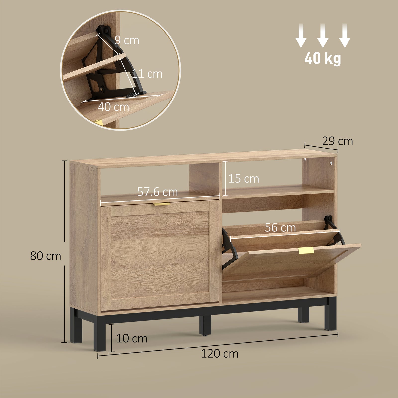 Shoe Cabinet with 2 Flip Drawers, Narrow Shoe Storage Top for Entryway