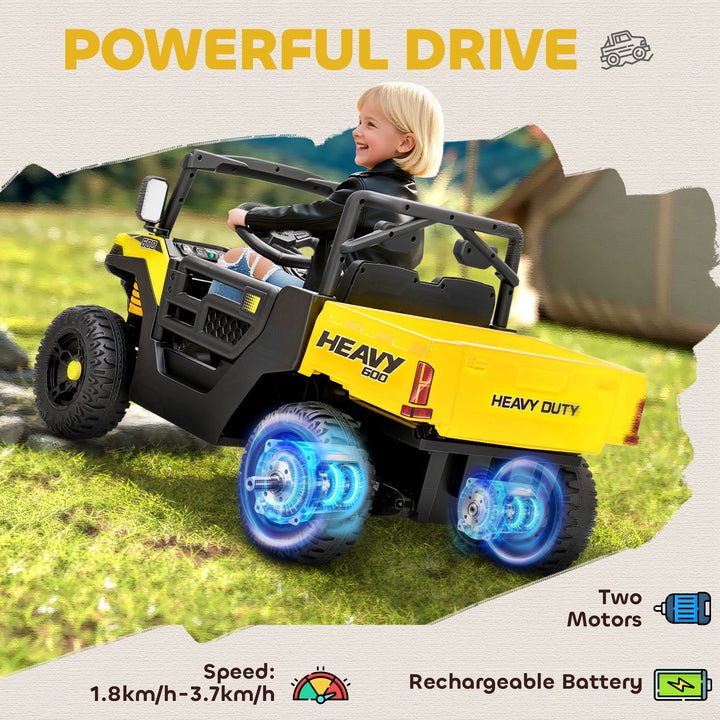 Kids Ride on Car, 12V Electric Kids UTV with Electric Dump Bed, 4-Wheel Suspension for 3-8 Years