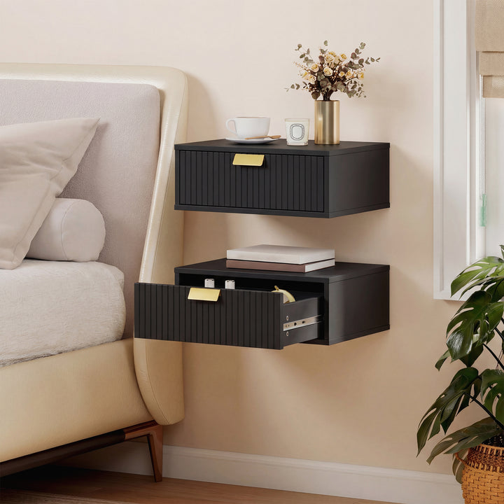 Modern Floating Nightstands Set of 2, Wall Mounted Bedside Tables with