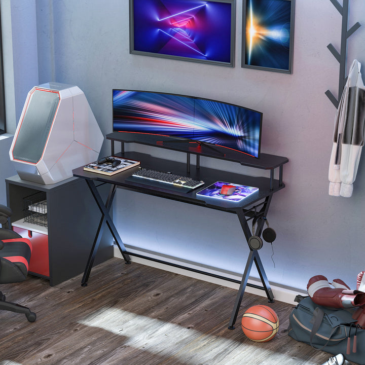HOMCOM Gaming Computer Desk, Racing Table Workstation, Headphone Hook, Curved Front, Adjustable Feet, for Home Office Use, Black.