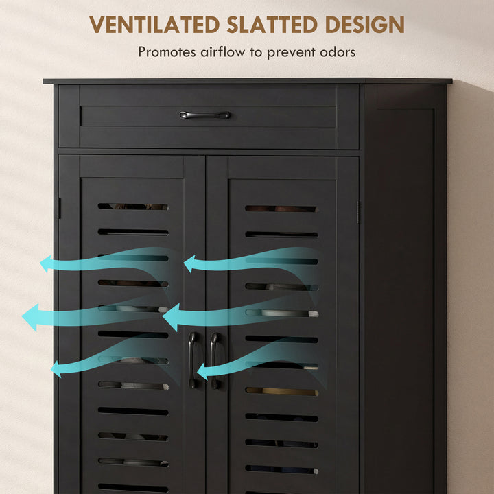 Shoe Cabinet with Louvered Doors, Modern Shoe Storage Cabinet with Dra