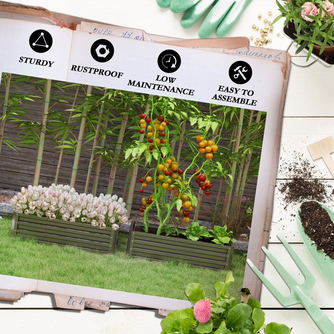 Set of Two 110 x 50cm Steel Planter Boxes - Dark Grey