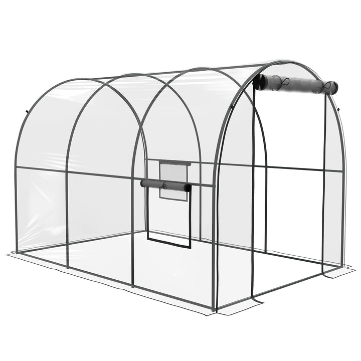 Outsunny Polytunnel Greenhouse Walk-in Grow House with Plasric Cover, Door, Mesh Window and Steel Frame, 3 x 2 x 2m, Clear | Aosom UK