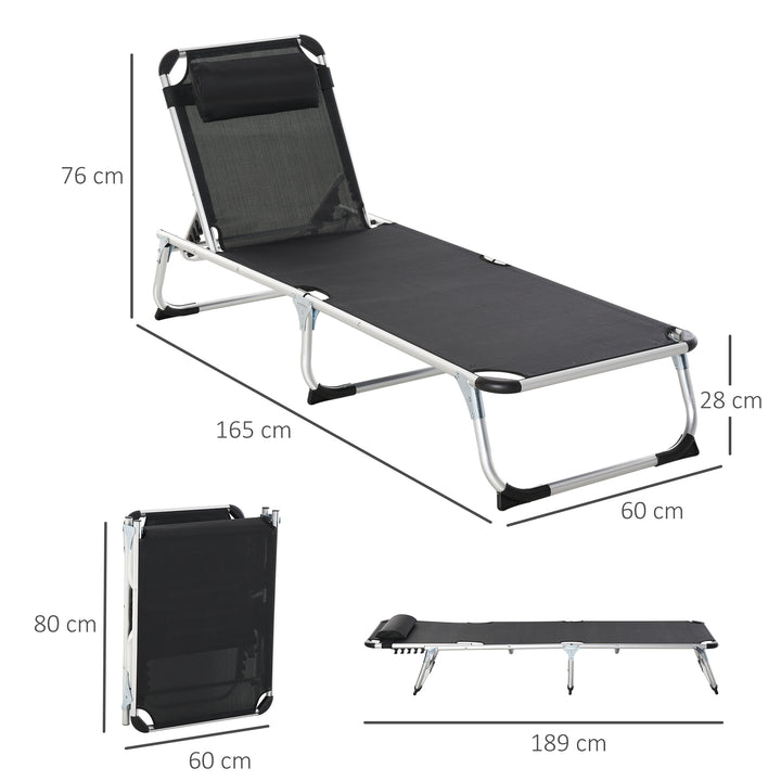 Outsunny Foldable Reclining Sun Lounger Lounge Chair Camping Bed Cot with Pillow 5