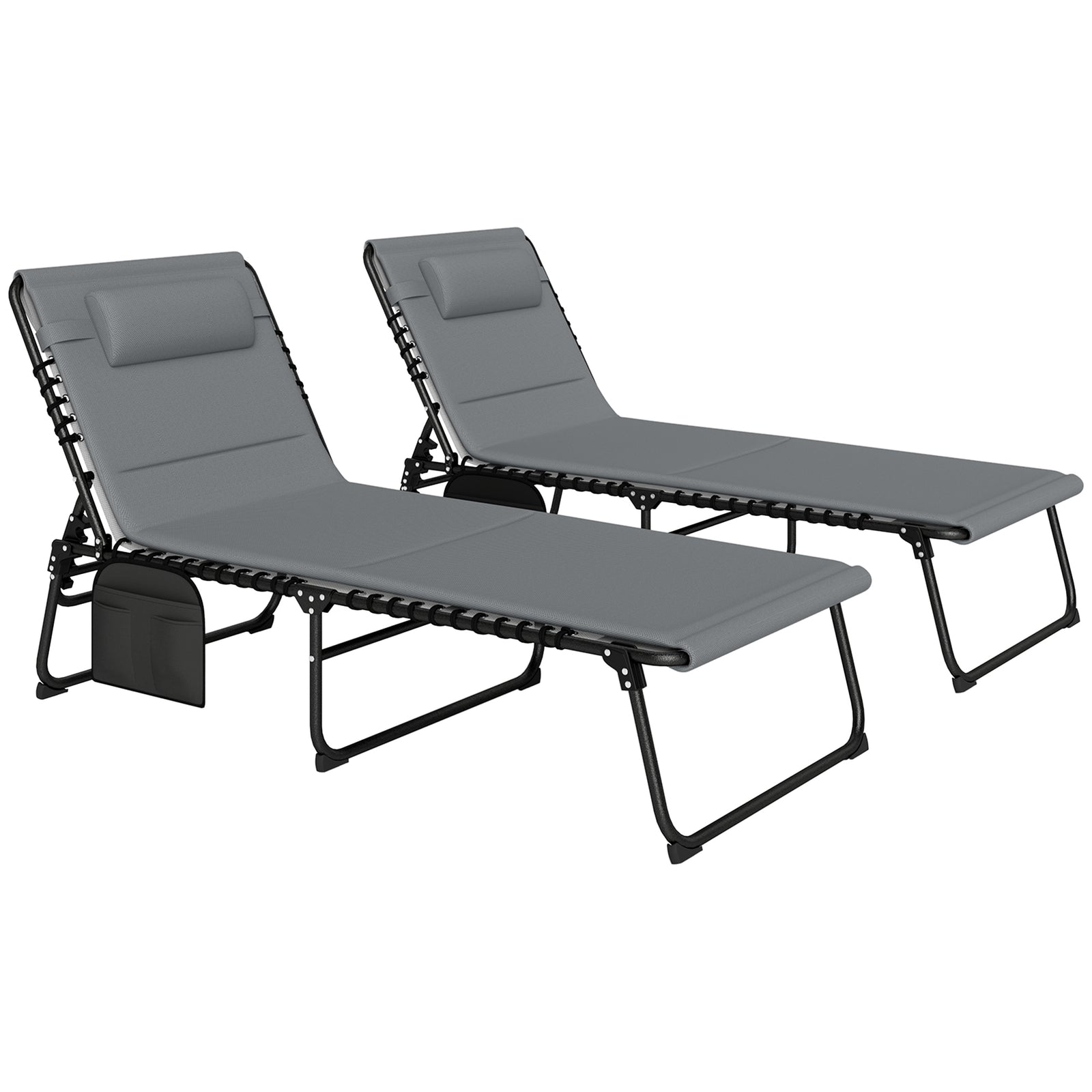 Set of Two Reclining Sun Loungers - Charcoal Grey