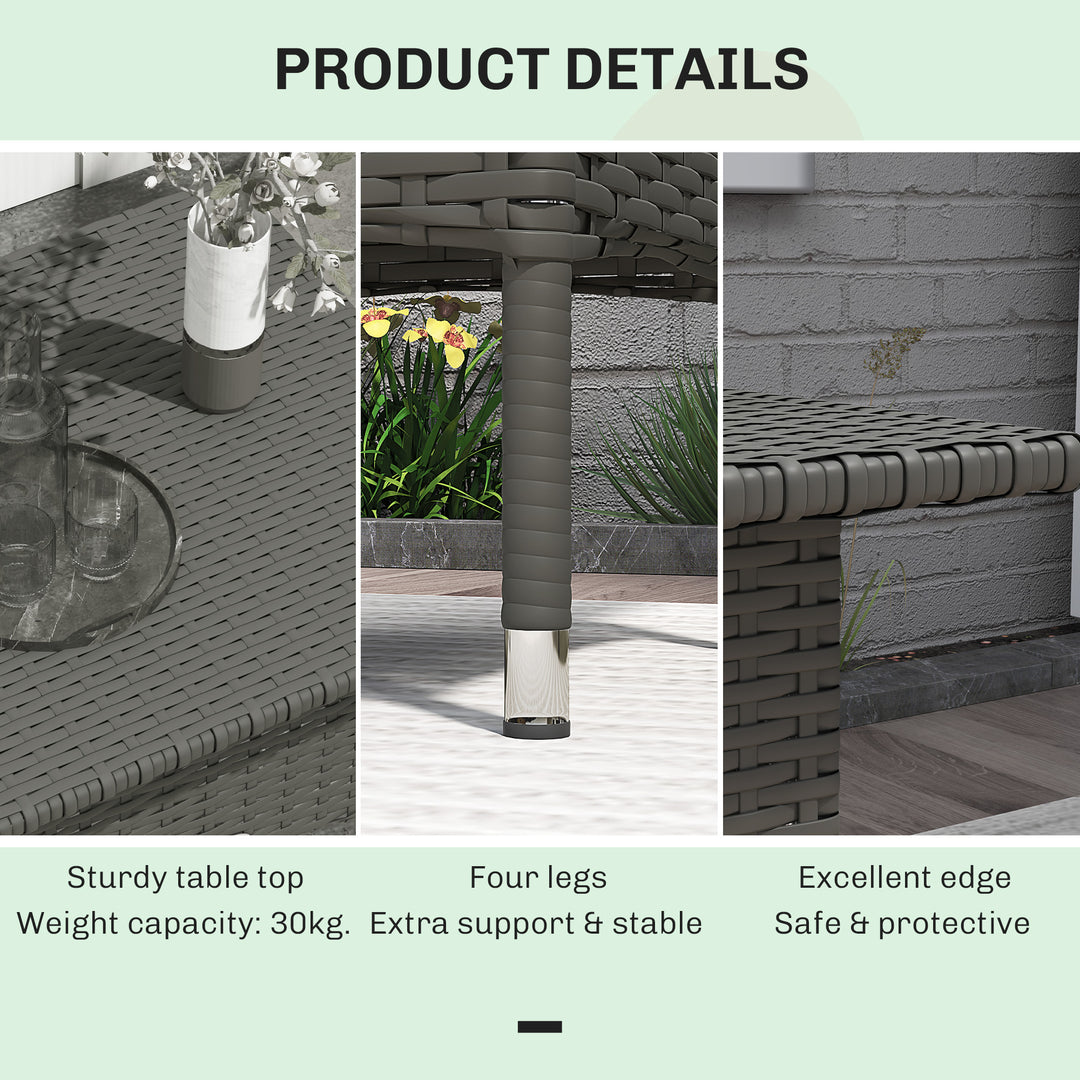 Rattan Side Table, Outdoor Coffee Table with Plastic Board Under the Full Woven Table Top for Patio, Garden, Balcony, Grey