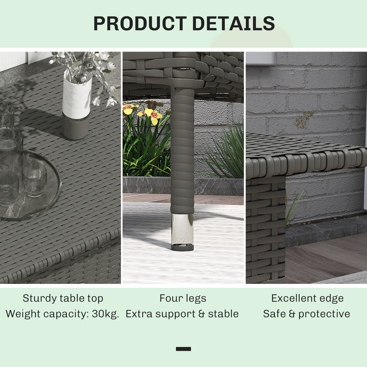 Rattan Side Table, Outdoor Coffee Table with Plastic Board Under the Full Woven Table Top for Patio, Garden, Balcony, Grey