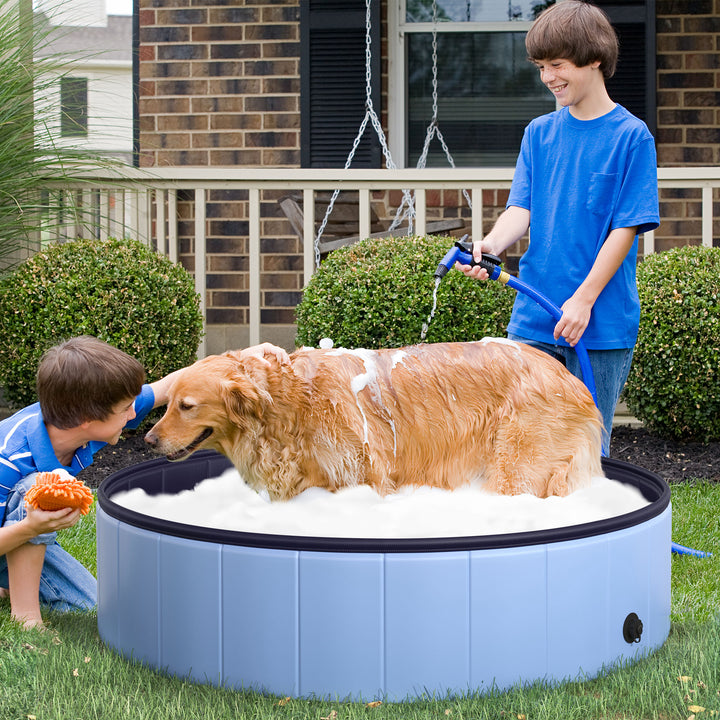 PawHut Pet Swimming Pool, Foldable, 120 cm Diameter-Blue | Aosom UK