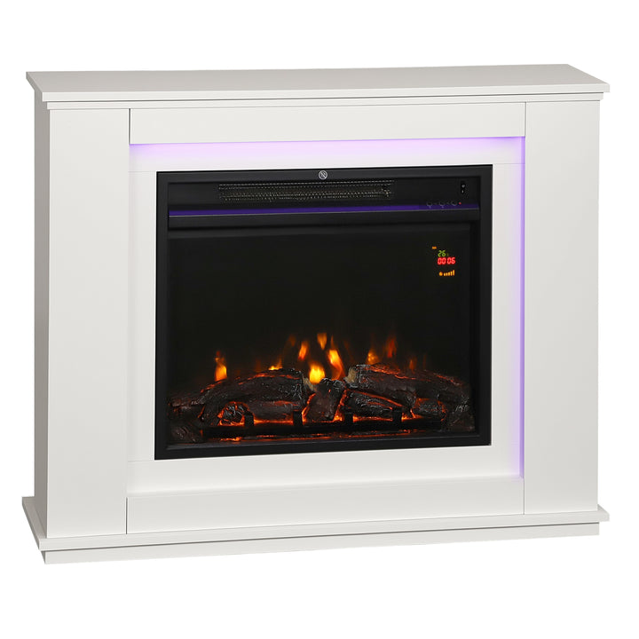 MCL Electric Fireplace with Surround, 32" 2000W Inset Electric Fire and Mantel Reach up to 30 m² with 12 Colours Realistic Flame Effect & 5 Brightness, Remote & Timer for Living Room, White