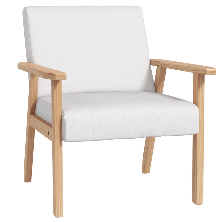 Accent Chair HOMCOM Occasional Chairs Wood Frame with Thick Linen Cushions Wide Seat Armchair Home Furniture Bedroom Office, Cream White | Aosom UK