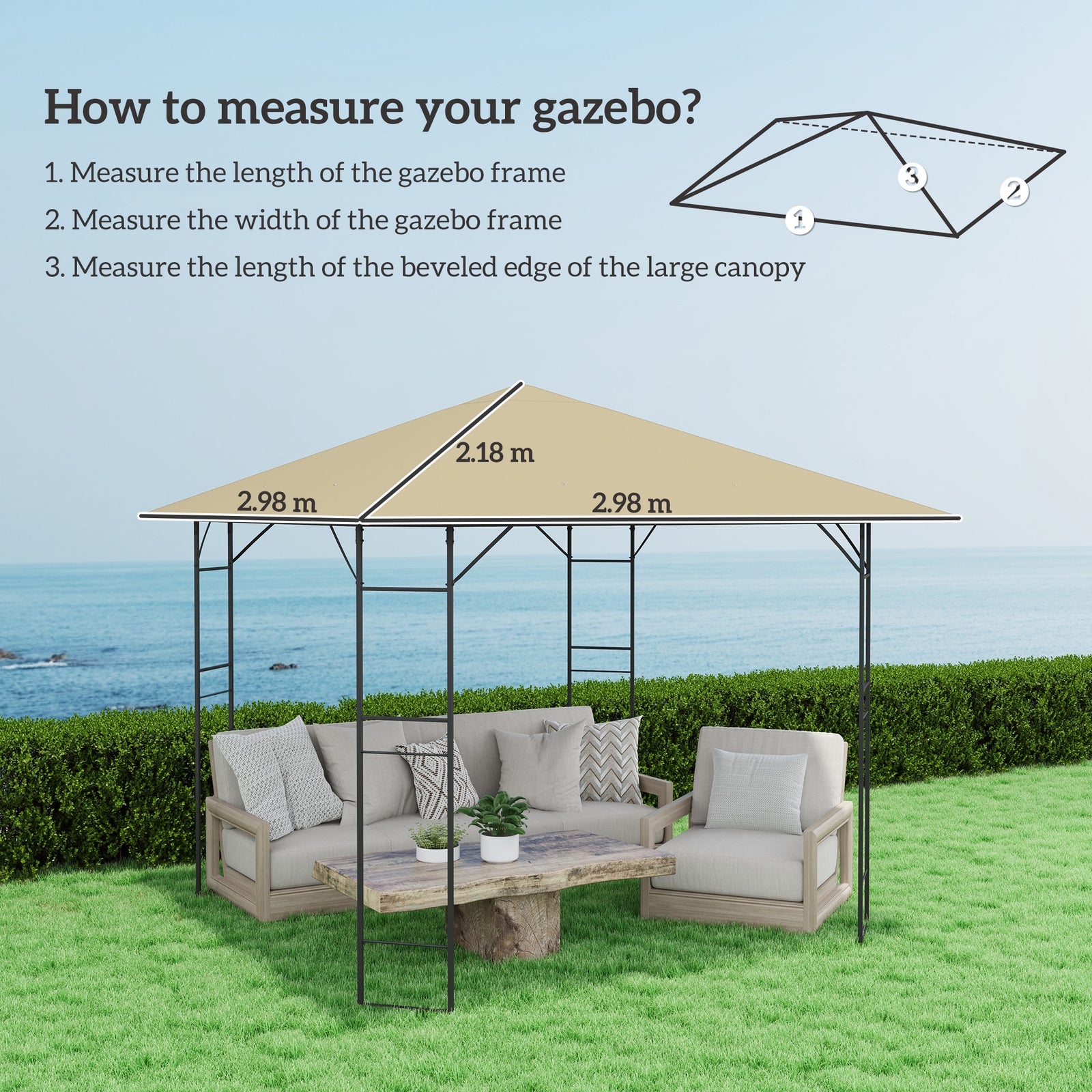 3 x 3(m) Gazebo Canopy Replacement Cover, Garden Gazebo Roof Replaceme