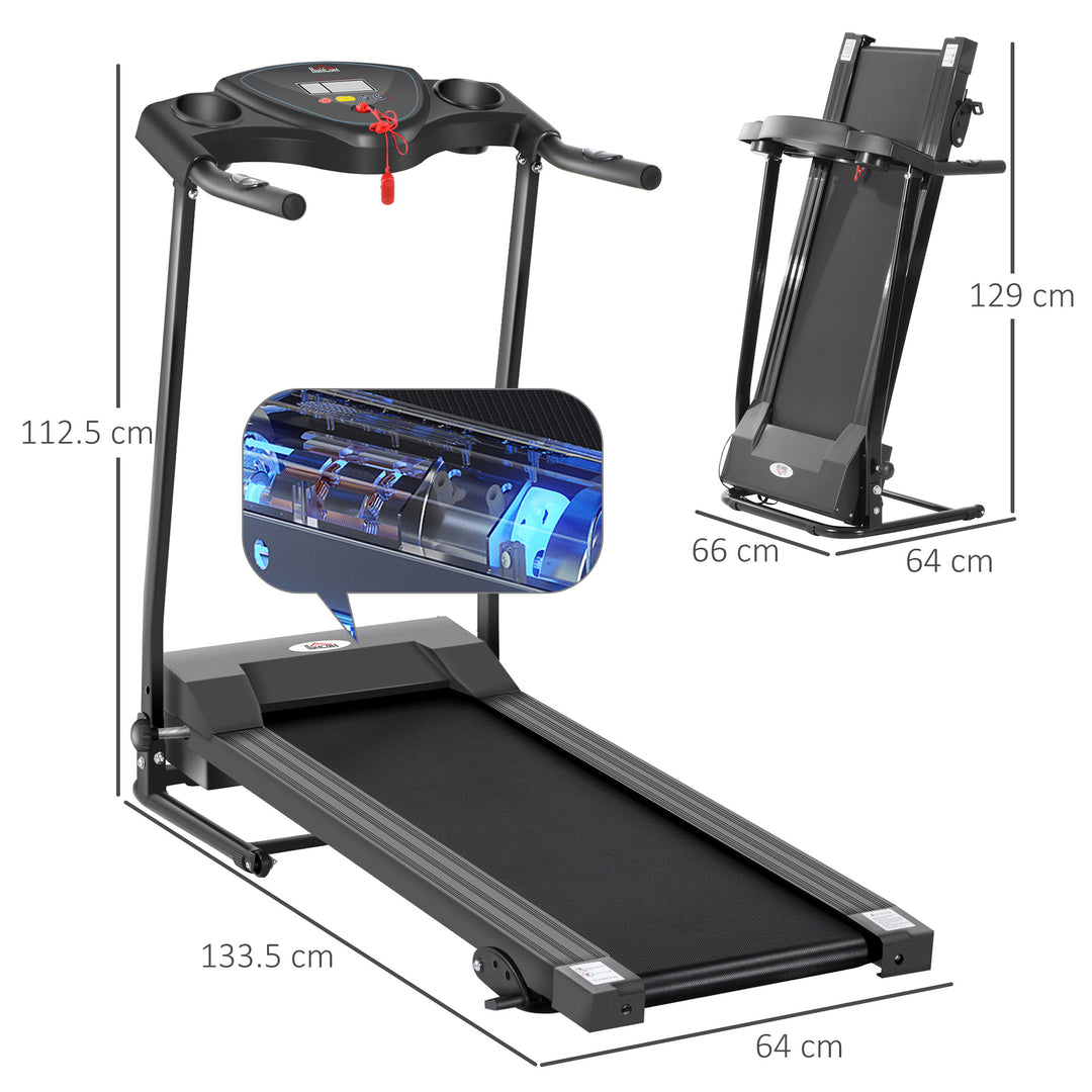 HOMCOM Foldable Motorised Treadmill Indoor Electric Adjustable Running Machine 3 Preset Programs w/ LCD Display, Cup Holders, Black