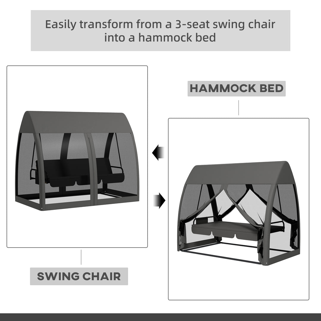 Outsunny 3 Seater Swing Chair 2 in 1 Garden Swing Seat Bed Convertible Outdoor Rocking Bench Bed with Water