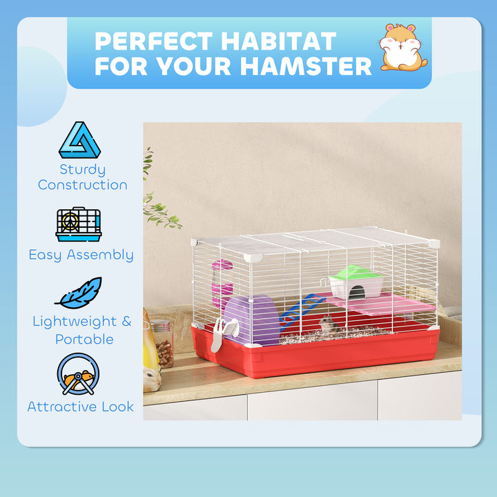 Hamster Cage, Small Gerbil Cage 2 Tiers Portable w/ Handle, Exercise Wheel, Water Bottle, Dishes