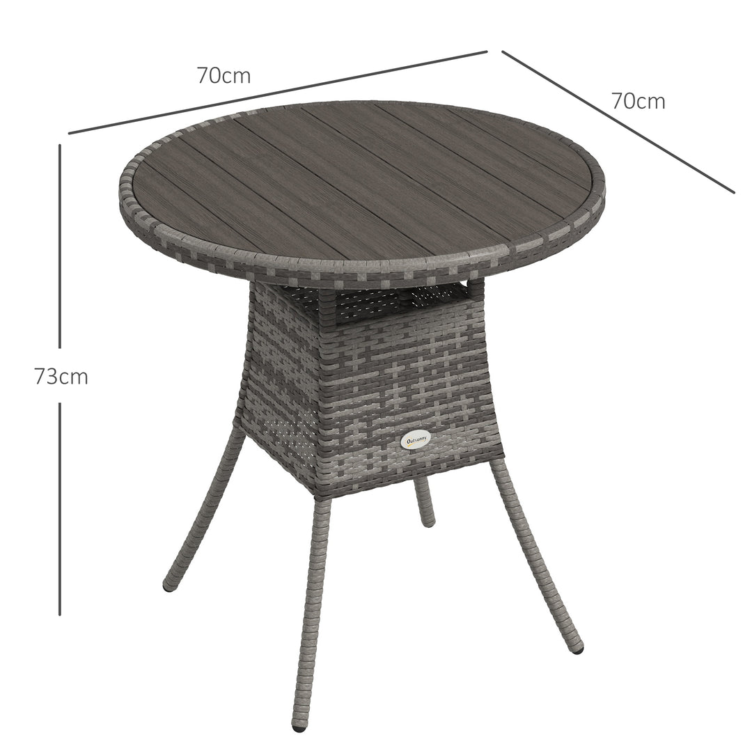 Outsunny 70cm PE Rattan Outdoor Dining Table, Patio Table with Wood