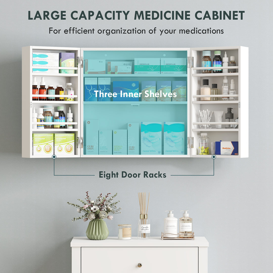 Wall Mount Medicine Cabinet with Key Lock, 3 Tier First Aid Cabinet wi