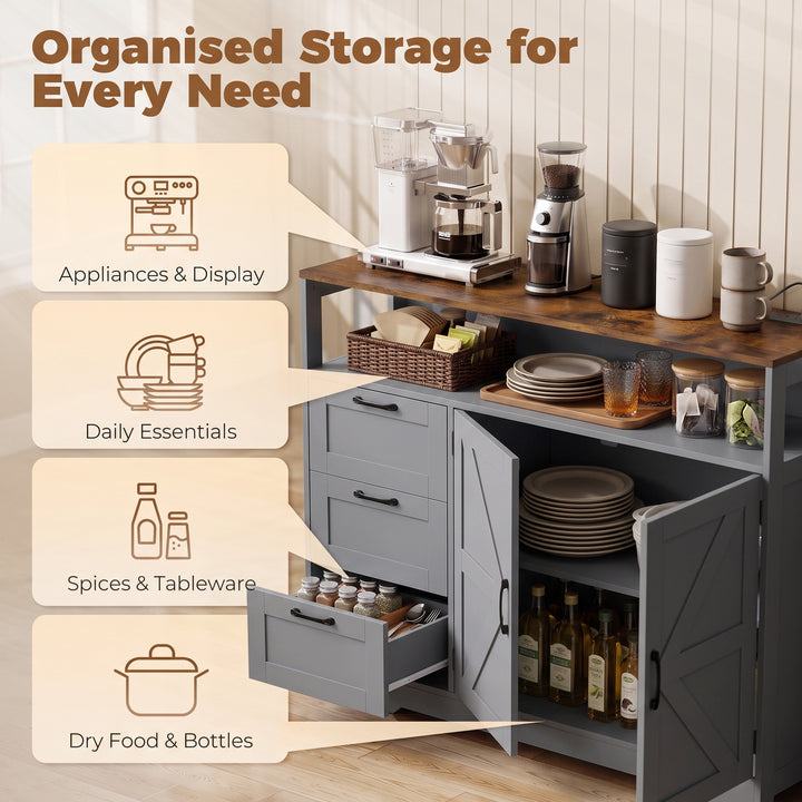 Sideboard Cabinet with Power Outlet, Farmhouse Kitchen Cabinet with 3 - view 5