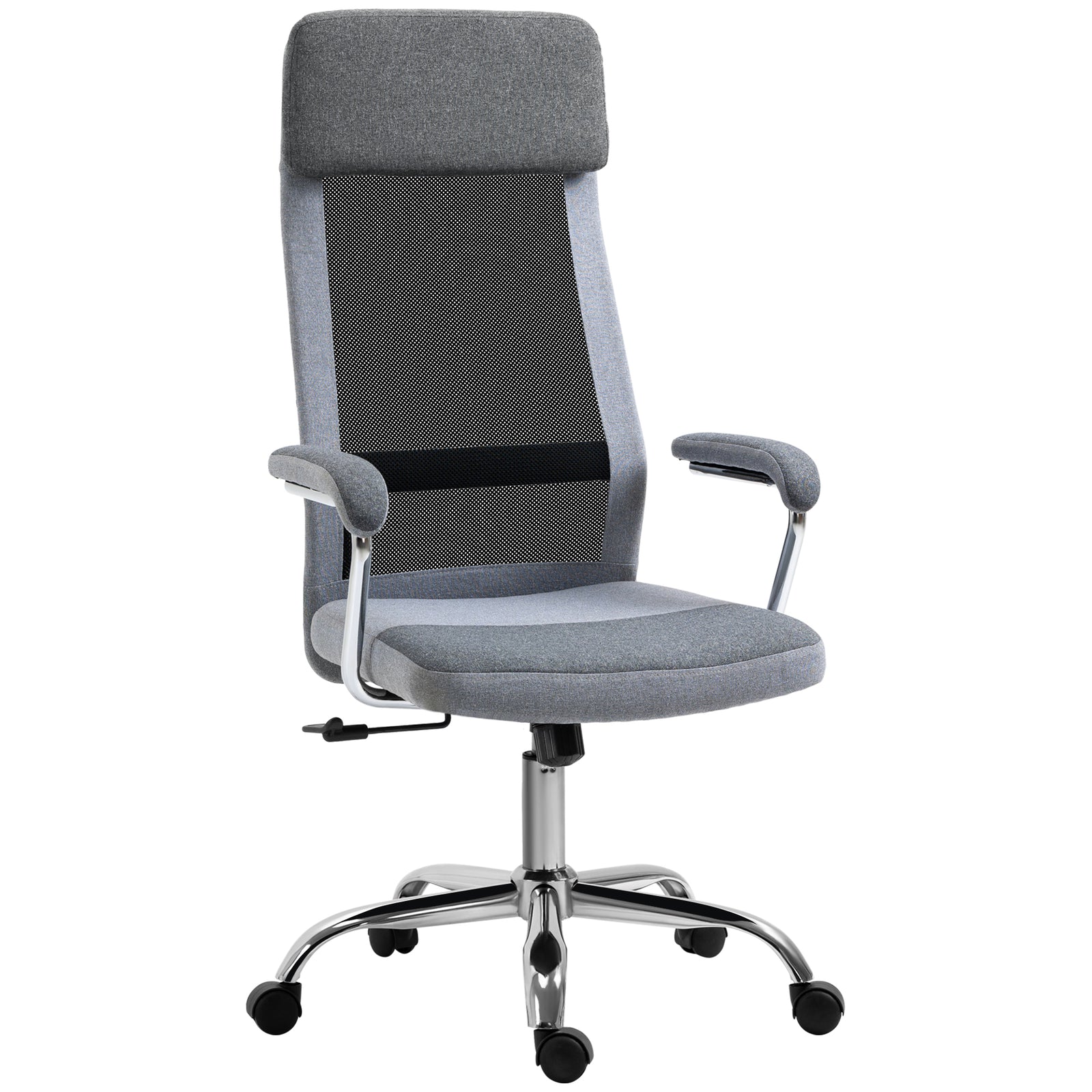 Office Chair, Ergonomic Desk Chair, High Back Computer Chair with Adjustable Height, Swivel Rolling Wheels, Mesh Back and Linen-Feel Fabric Seat for Home and Study, Grey
