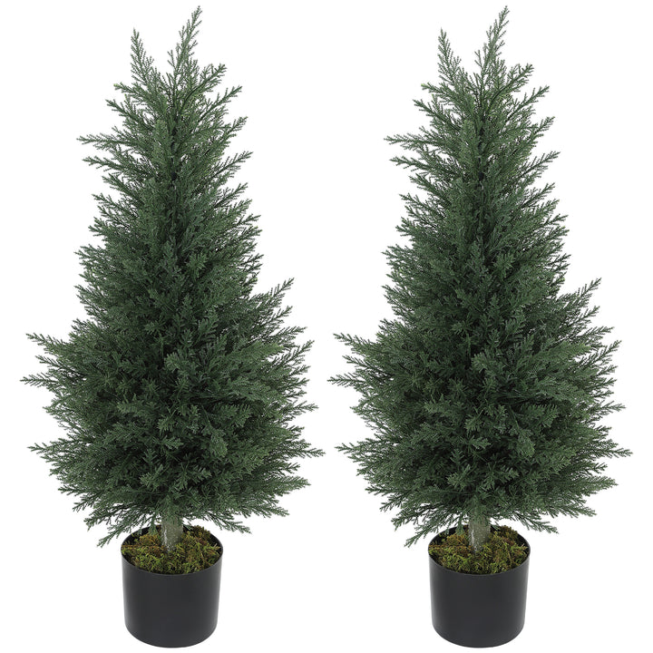 Set of 2 Decorative Artificial Plant, 90 cm Cypress Tree with 362 Leaves in Pot, UV-Resistant Plastic Fake Tree for Indoor Outdoor Home Office