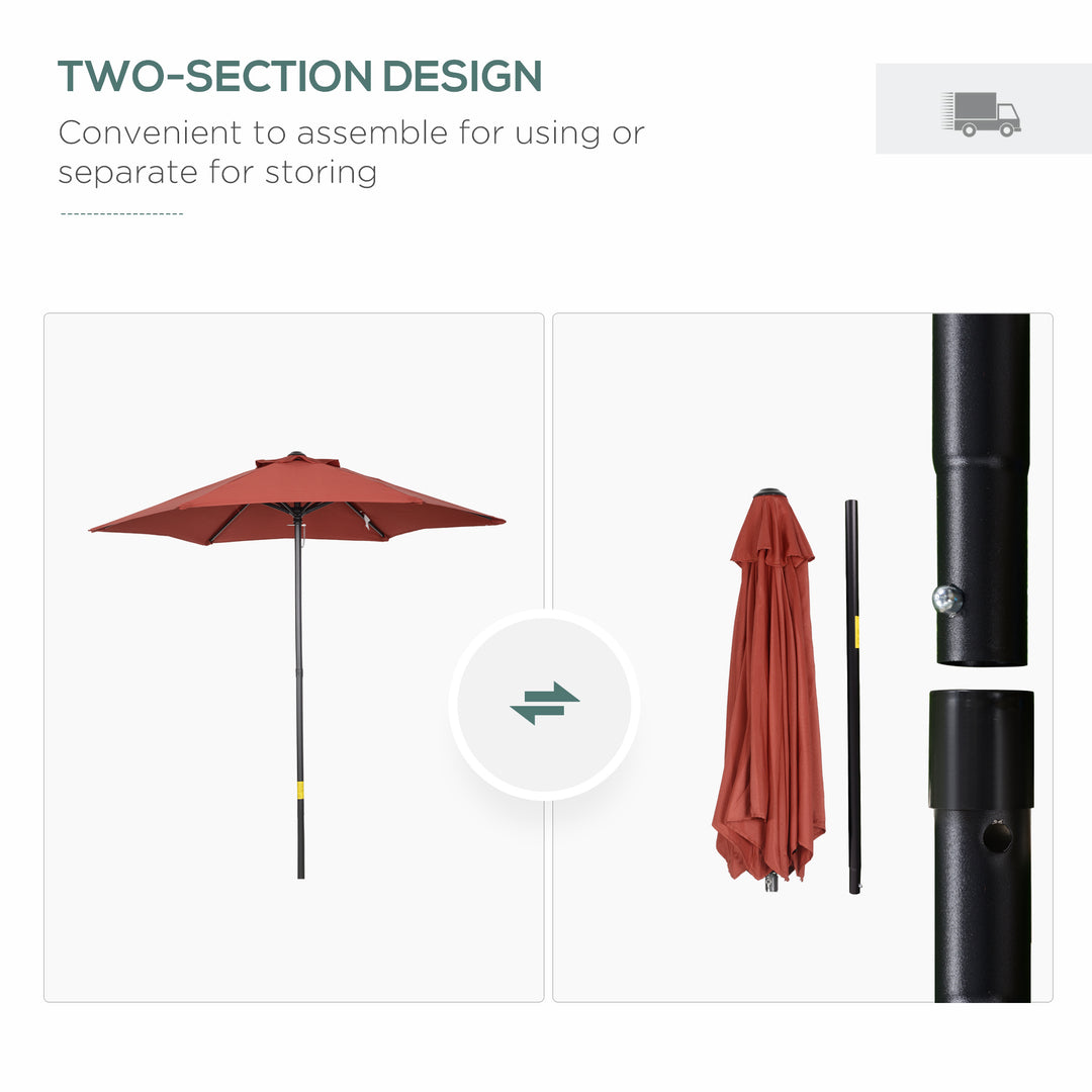 2m Garden Parasol Umbrella, Outdoor Sun Shade with 6 Sturdy Ribs for Balcony, Bench, Garden, Wine Red