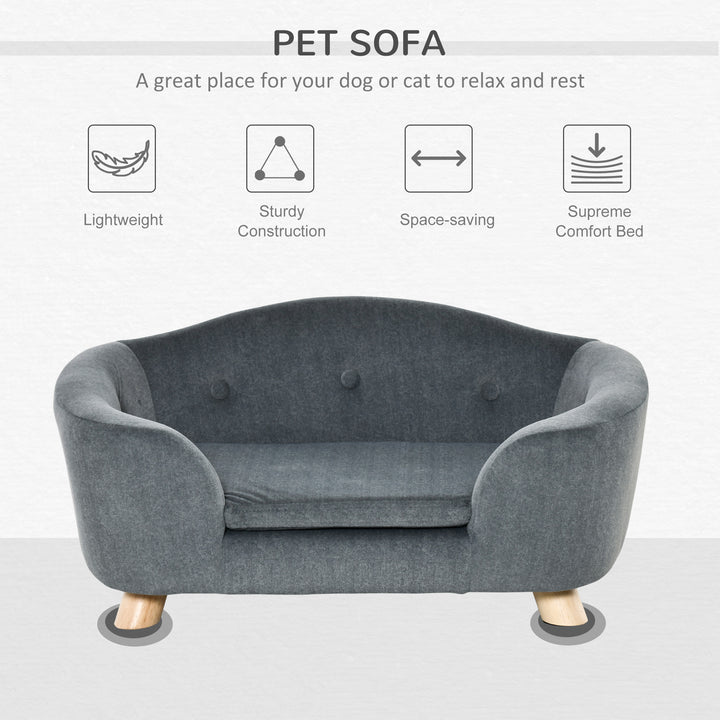Dog Sofa Bed Pet Chair Couch with Water Resistant Fabric, Kitten Lounge with Soft Cushion, Wooden Frame for Mini Size Dogs - Grey