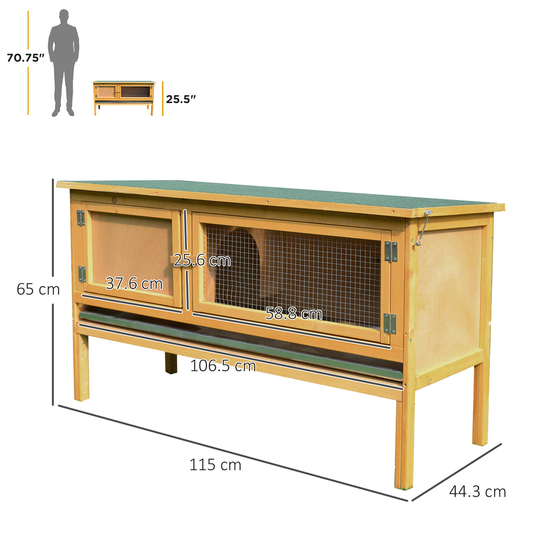 Rabbit Hutch Outdoor Guinea Pig Hutch House Small Animal Bunny Cage w/ Openable Roof, 115 x 44 x 65 cm