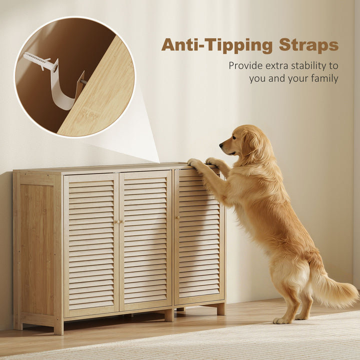 Bamboo Shoe Cabinet with Louvered Doors, 18 Pairs Shoe Storage Cabinet