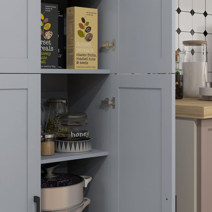 Freestanding Kitchen Cupboard, 4-Door Storage Cabinet with Adjustable Shelves, Modern Kitchen Pantry for Dining Room, 170cm, Grey