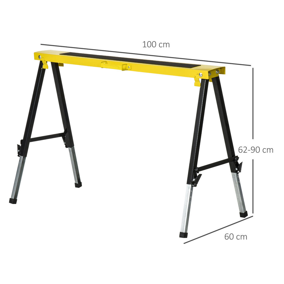 MCL 2PCS Saw Horse Twin Pack Folding Workbench Adjustable Metal Trestle Stands with Non-slip EVA Surface for Sawing Work Max Load 100kg