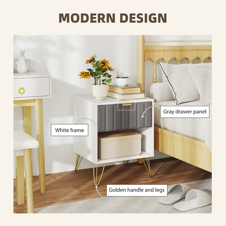 Bedside Table Modern Bedside Cabinet with Drawer and Open Compartment, 45 x 40 x 55