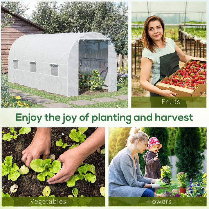 4.5 x 2 x 2 m Polytunnel Greenhouse, Walk-in Green House for Garden with Mesh Windows, Galvanised Steel Frame, White