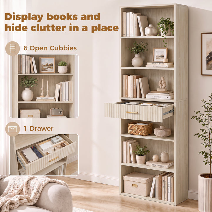 Bookcase Narrow Tall Space-Saving Bookshelf Drawer Open Shelves 60 x - view 4