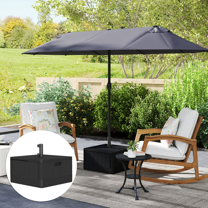 Garden Parasol Base Outdoor Umbrella Stand with Wheels Handles, Garden Umbrella Base, Filled Up to 80kg with Stand or 50kg with Water for 38, 48 mm Poles, Black