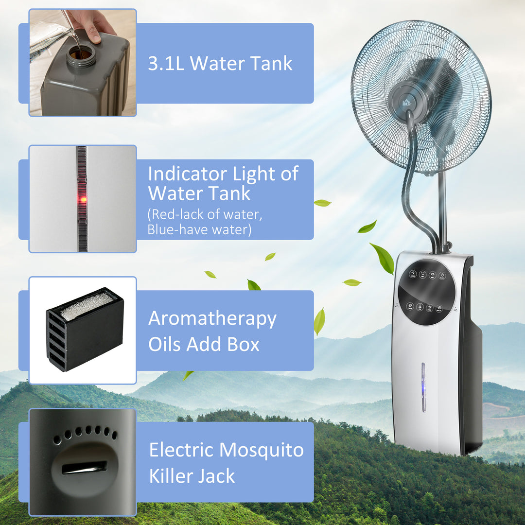16" Pedestal Fan with Water Mist Spray, Humidifying Misting Fan, Standing Fan with 3 Speeds, 3.1L Water Tank, Timer and Electric Mosquito Killer Jack, Black