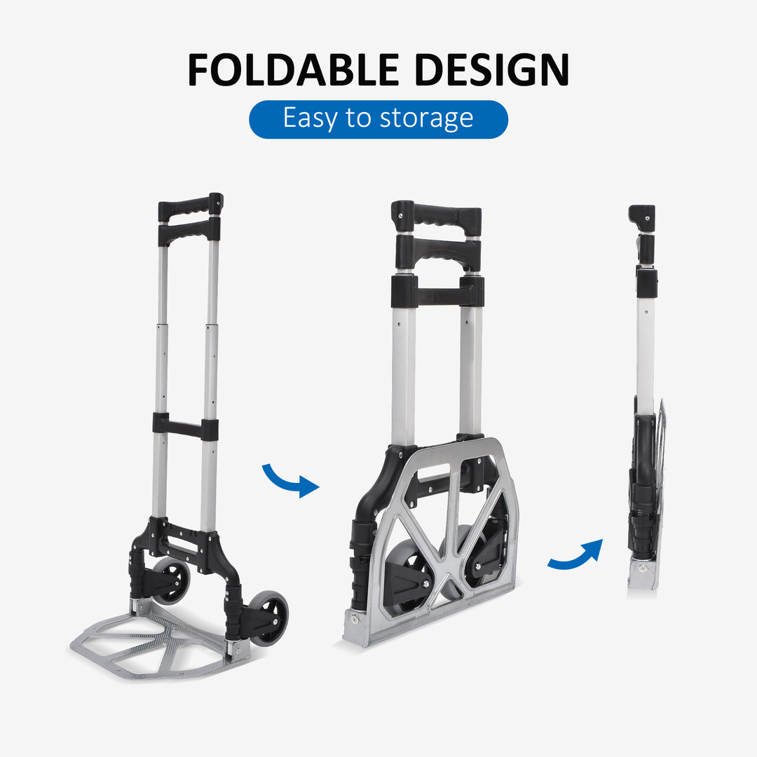 MCL Aluminium Folding Hand Truck Trolley, Heavy Duty Foldable Sack Cart with Adjustable Telescoping Handle, 70KG Load Capacity