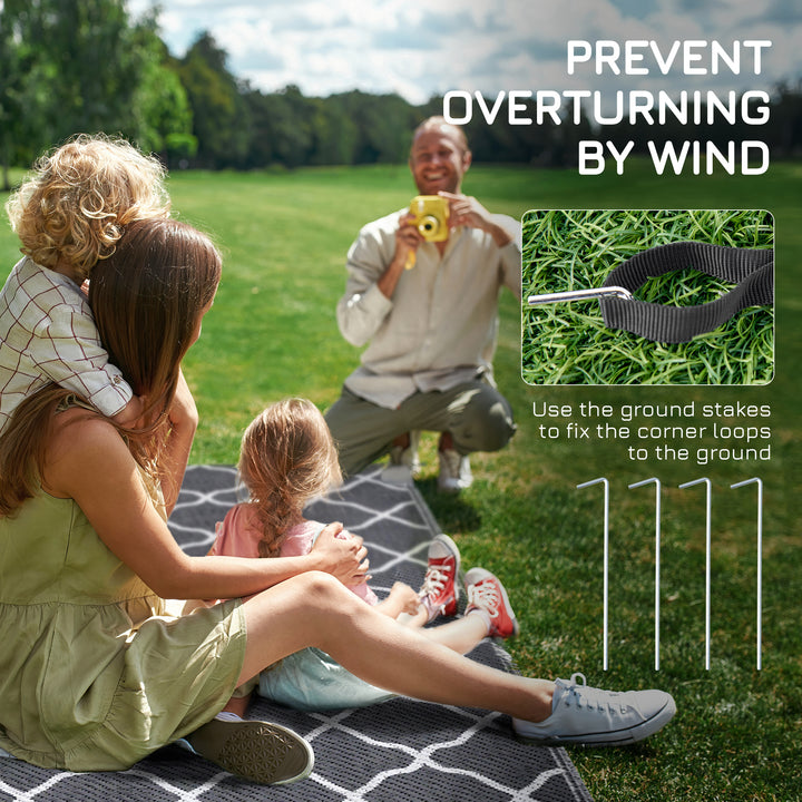 Reversible Outdoor Rug with Carry Bag, Waterproof Plastic Straw Mat for Garden, Deck, RV, Picnic, Beach, Camping, 182 x 274cm, Grey