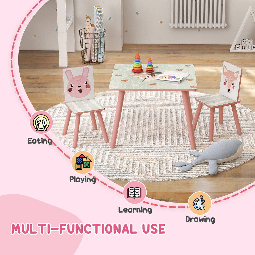 ZONEKIZ Toddler Desk and Chair Set, Kids Activity Table with Two Chairs, Furniture for Ages 3-6, Pink | Aosom UK