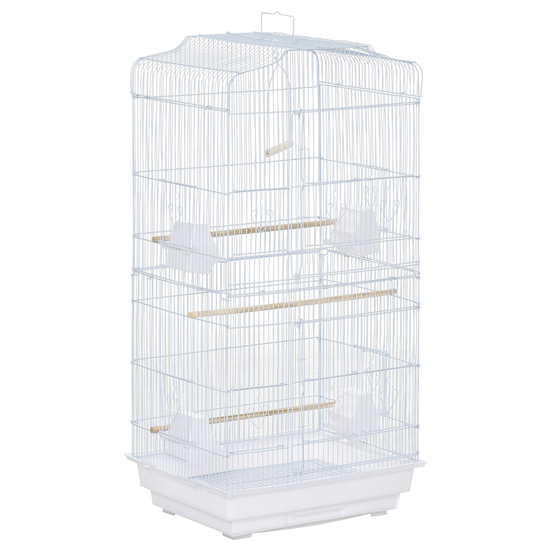 MCL Large Metal Bird Cage with Perches, Food Bowls, Swing, for Budgies, Parakeets, White