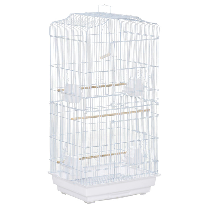 MCL Large Metal Bird Cage with Perches, Food Bowls, Swing, for Budgies, Parakeets, White