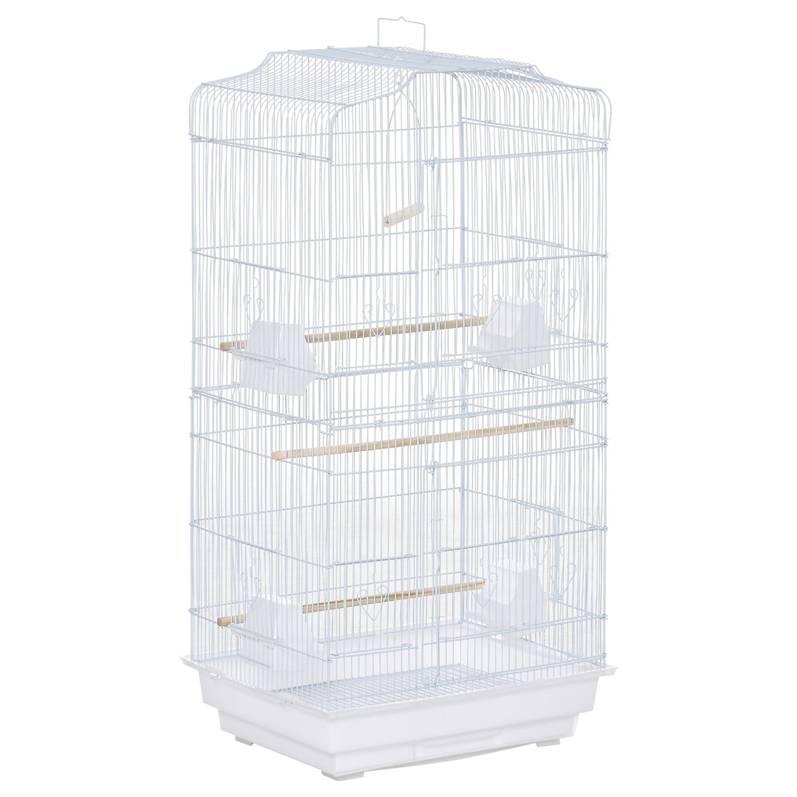 Large Metal Bird Cage with Perches, Food Bowls, Swing, for Budgies, Parakeets, White