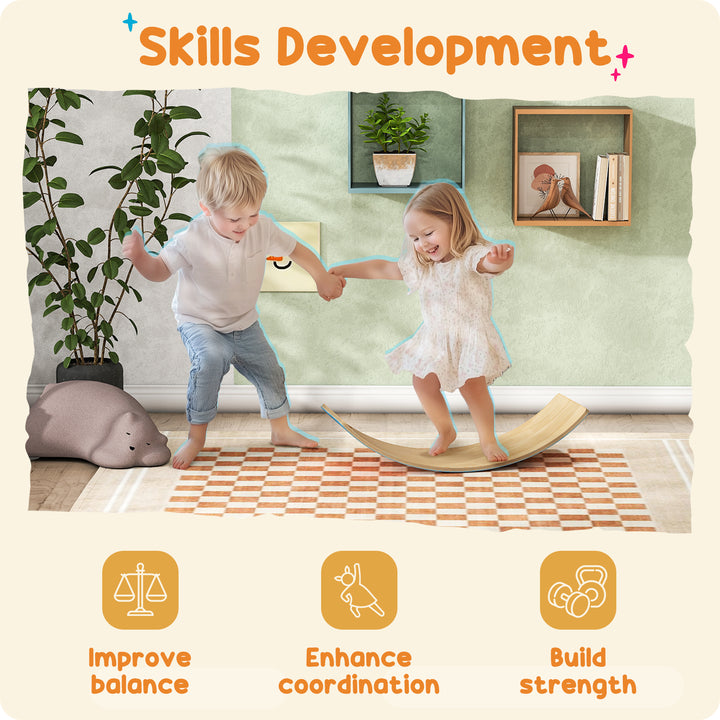 Wooden Balance Board for Kids, Wobble Board with Silent Felt for Sensory Play
