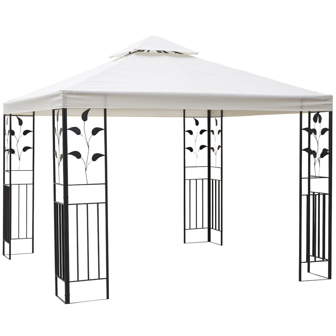 MCL 3 x 3m Outdoor Steel Gazebo with 2 Tier Roof, Garden Gazebo Patio Canopy Marquee Shelter with Decorative Steel Frame - Cream