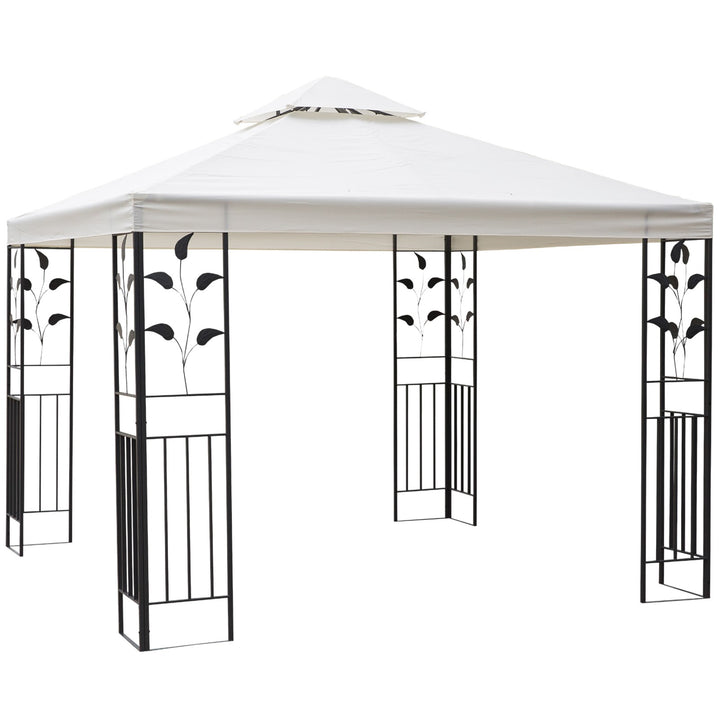 MCL 3 x 3m Outdoor Steel Gazebo with 2 Tier Roof, Garden Gazebo Patio Canopy Marquee Shelter with Decorative Steel Frame - Cream