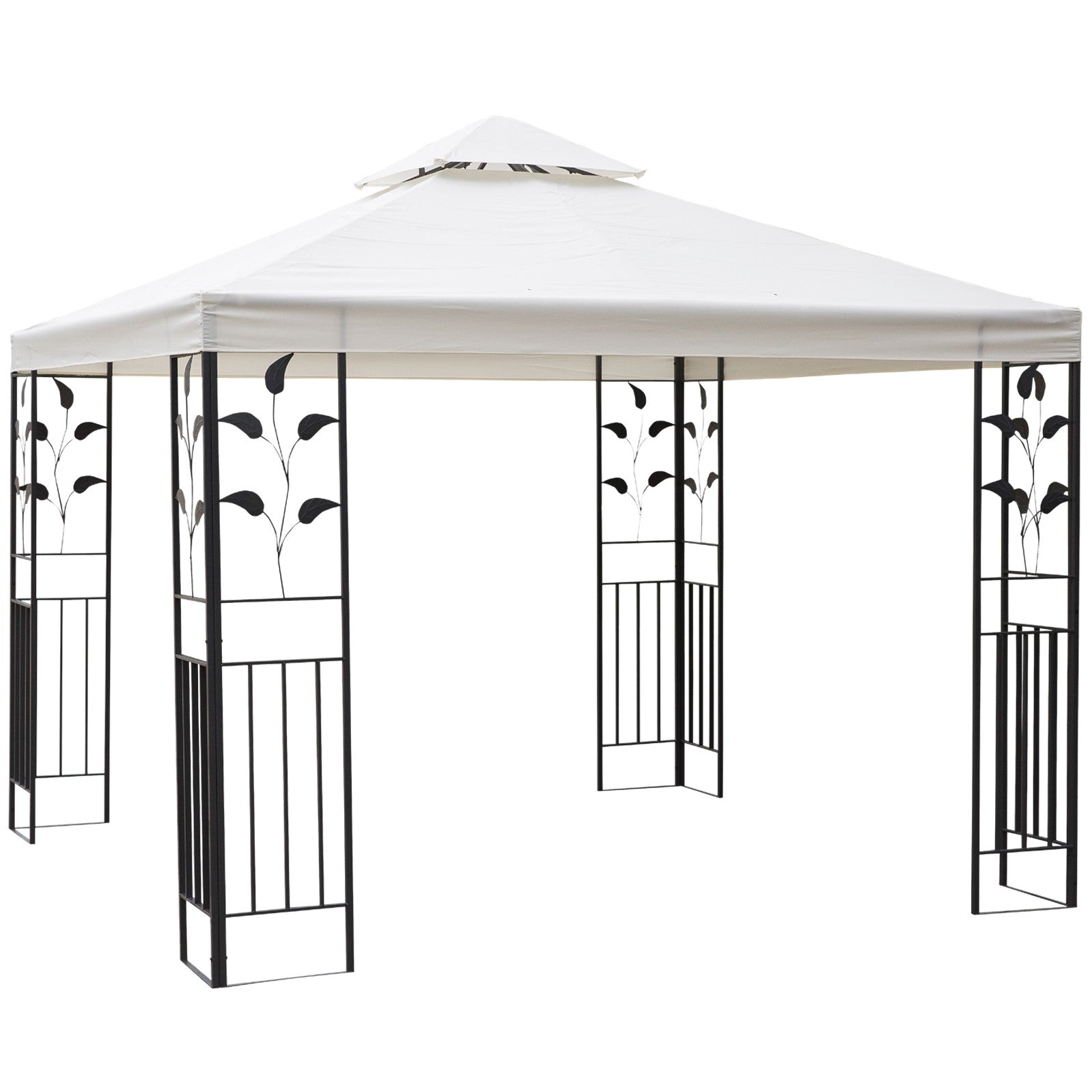 3 x 3m Outdoor Steel Gazebo with 2 Tier Roof, Garden Gazebo Patio Canopy Marquee Shelter with Decorative Steel Frame - Cream