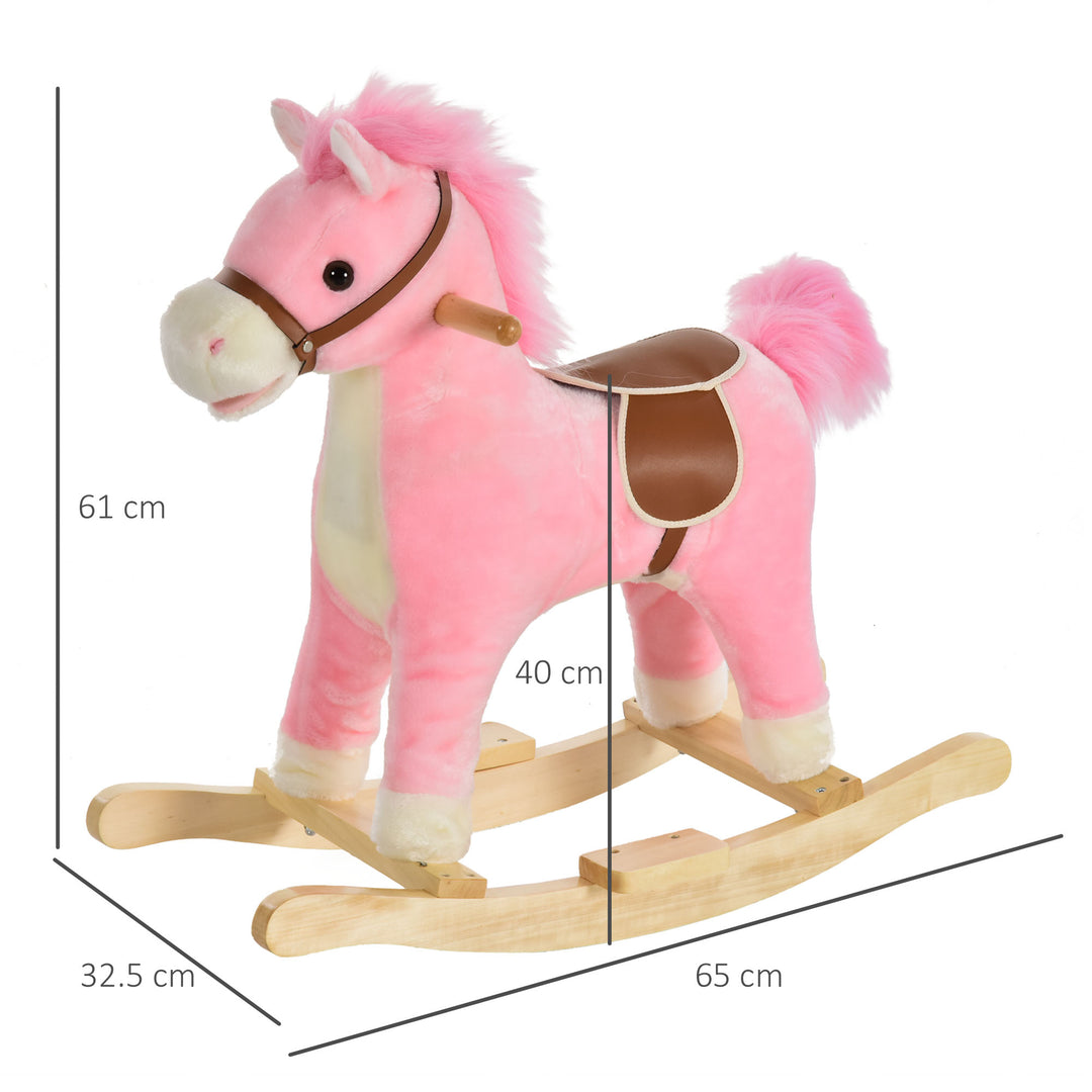 MCL Kids Plush Rocking Horse w/ Sound Moving Mouth Wagging Tail Children Rocker Ride On Toy Gift 3-6 Years Pink