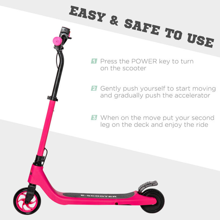 Electric Scooter, 120W Motor E-Scooter, Adjustable Height, Rear Brake for Ages 6+ Years - Pink