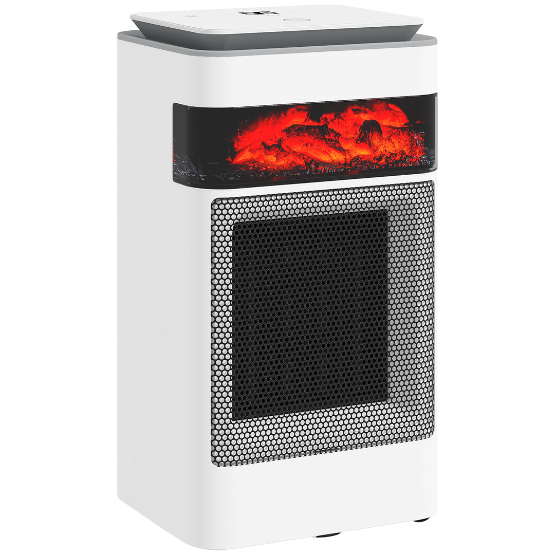 MCL Ceramic Electric Heater, 1500W Fan Space Heater with 3 Modes, 24H Timer, Flame Effect, Oscillation for Bedroom, White