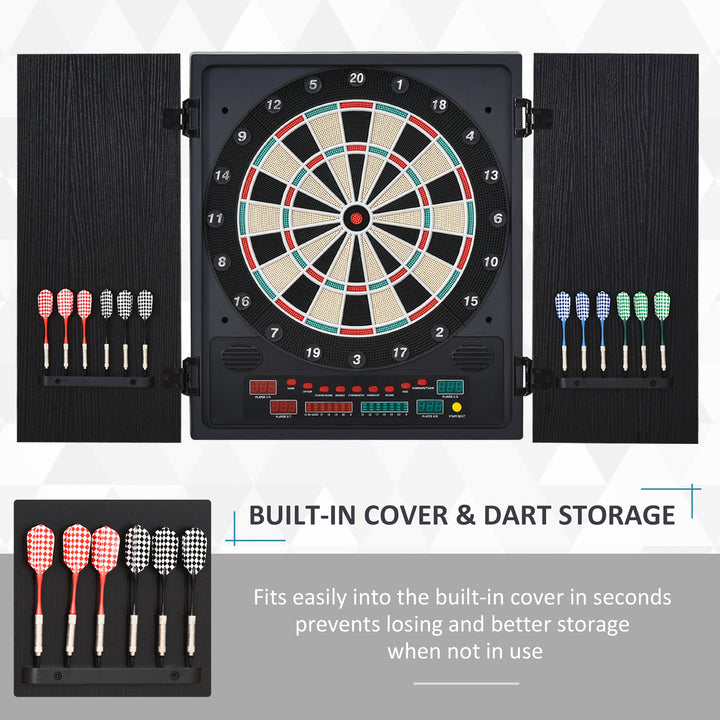 HOMCOM Electronic Dartboard In Case LED Scoreboard w/ 12 Darts 30 Heads Side Storage Cabinet Classic Game Family Fun Game Black White | Aosom UK