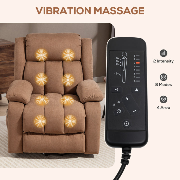 MCL Power Lift Recliner Chair with Massage, Overstuffed Lift Chair for Elderly with Footrest, Remote and Side Pocket, Brown